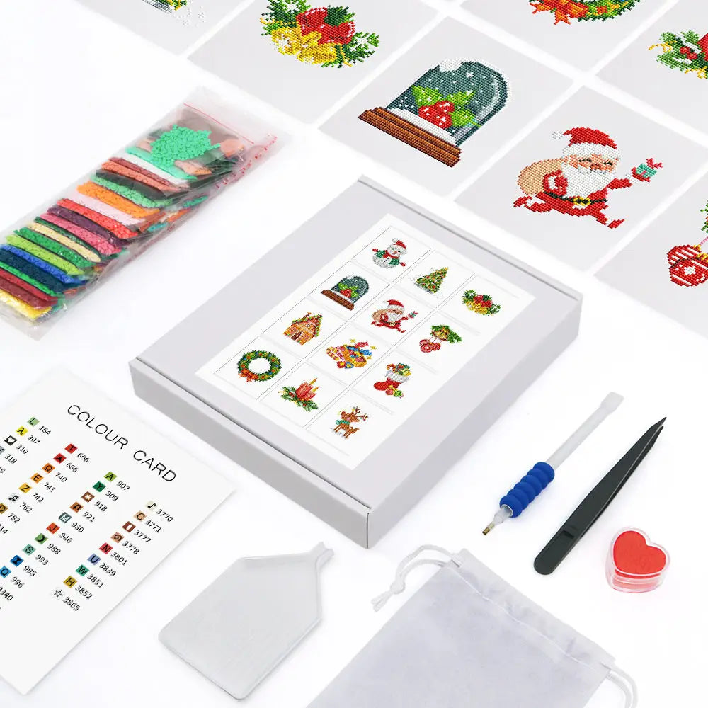 Set of 12 Christmas Designs C - Mini Diamond Painting Kits - Mini Painting