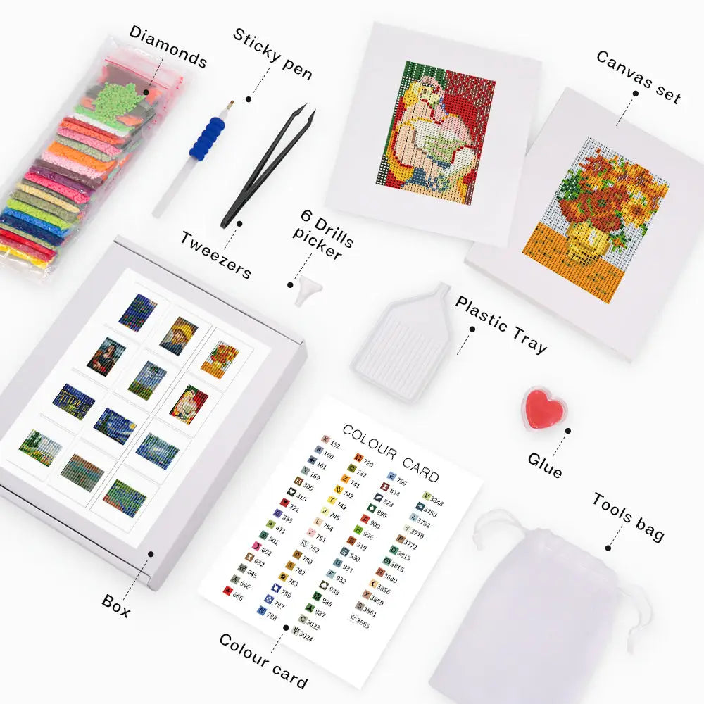 Set of 12 Classical Paintings - Mini Diamond Painting Kits - Mini Painting