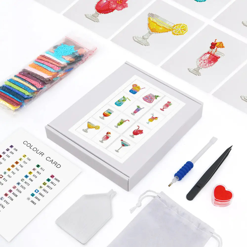 Set of 12 Cocktails - Mini Diamond Painting Kits - Mini Painting
