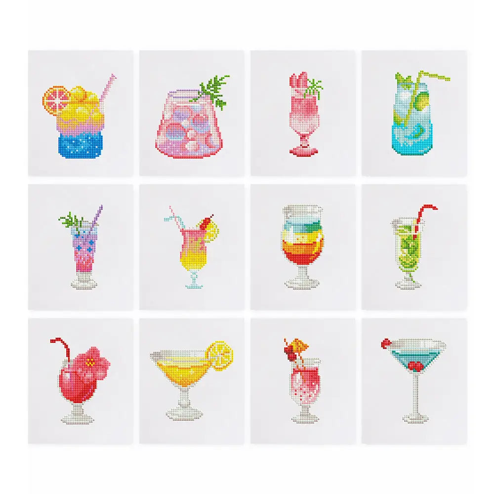 Set of 12 Cocktails - Mini Diamond Painting Kits - Mini Painting