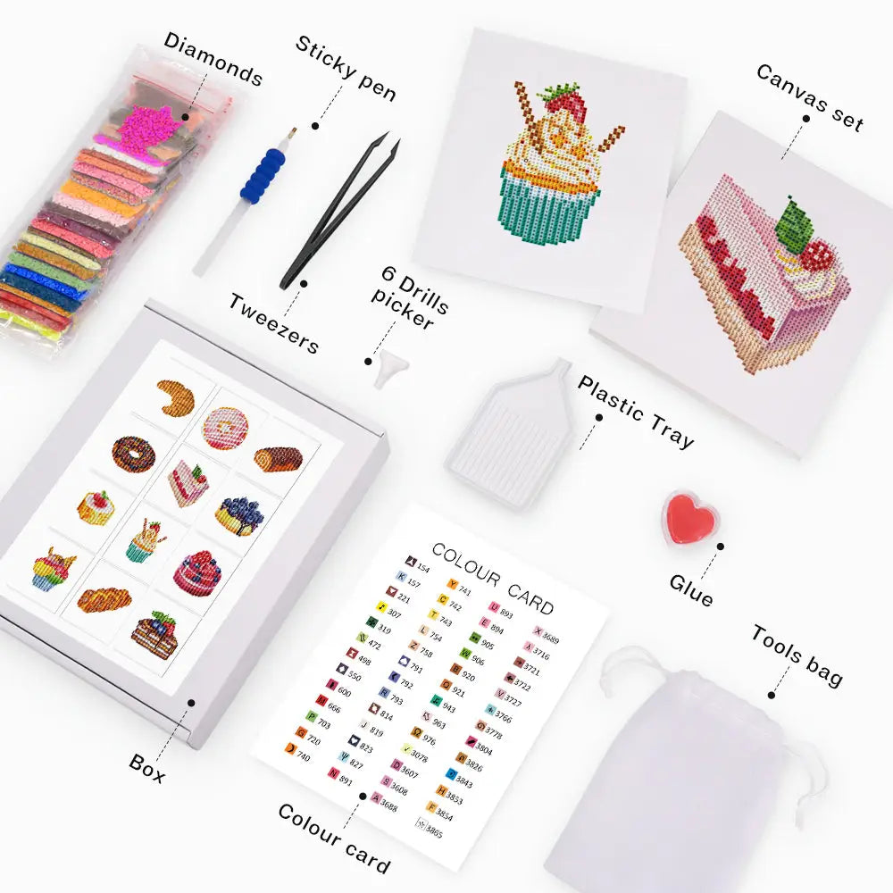 Set of 12 Desserts - Mini Diamond Painting Kits - Mini Painting