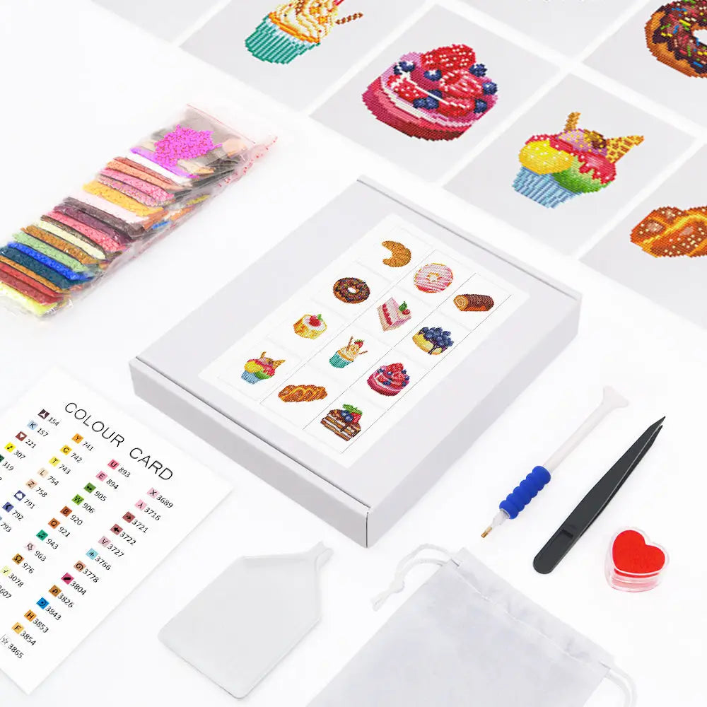 Set of 12 Desserts - Mini Diamond Painting Kits - Mini Painting