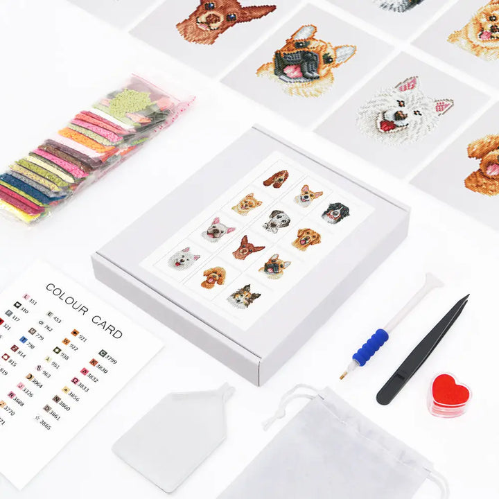 Set of 12 Dogs - Mini Diamond Painting Kits - Mini Painting