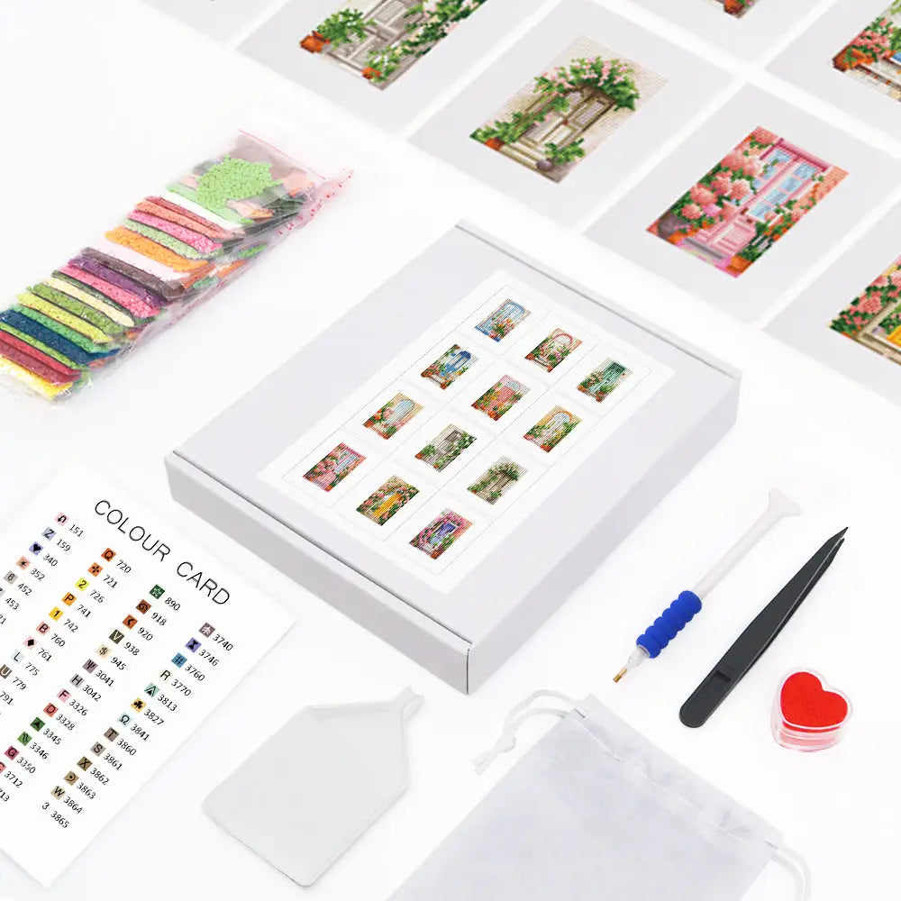 Set of 12 Floral Doors A - Mini Diamond Painting Kits - Mini Painting