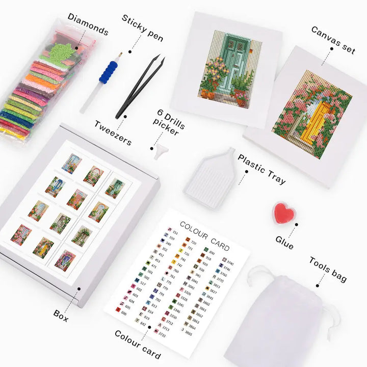Set of 12 Floral Doors A - Mini Diamond Painting Kits - Mini Painting