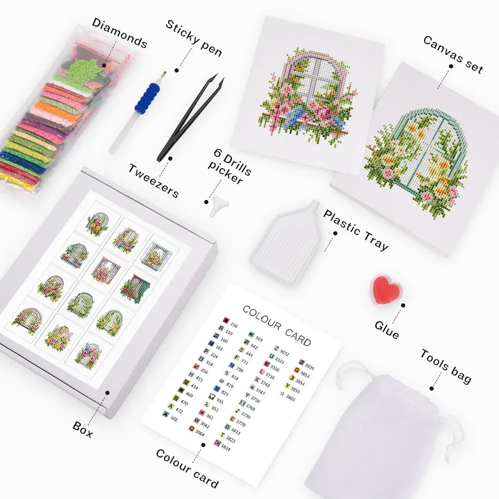 Set of 12 Floral Doors B - Mini Diamond Painting Kits - Mini Painting
