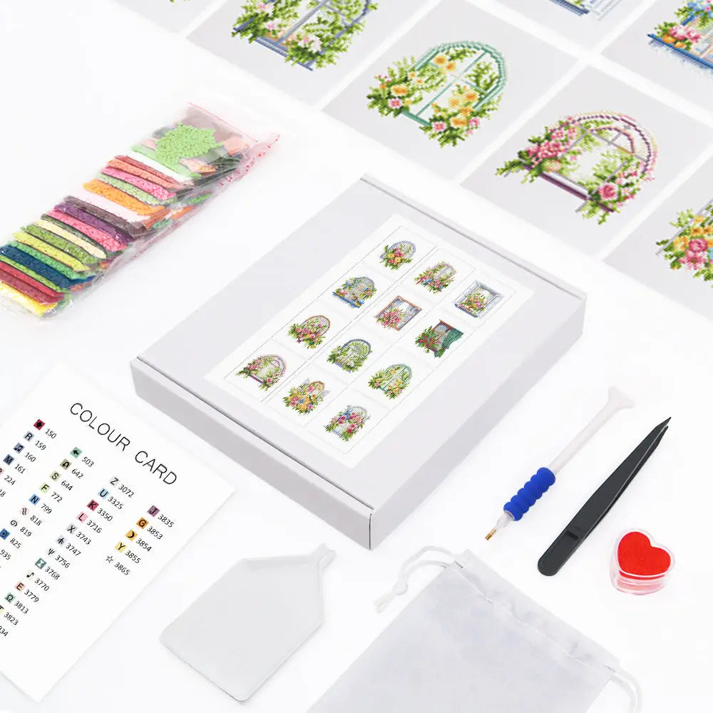 Set of 12 Floral Doors B - Mini Diamond Painting Kits - Mini Painting