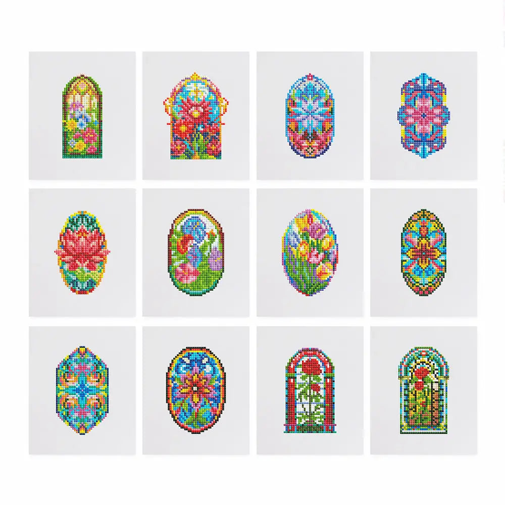 Set of 12 Floral Windows - Mini Diamond Painting Kits - Mini Painting