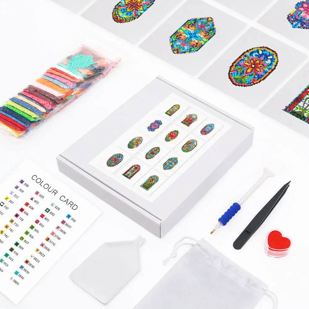 Set of 12 Floral Windows - Mini Diamond Painting Kits - Mini Painting