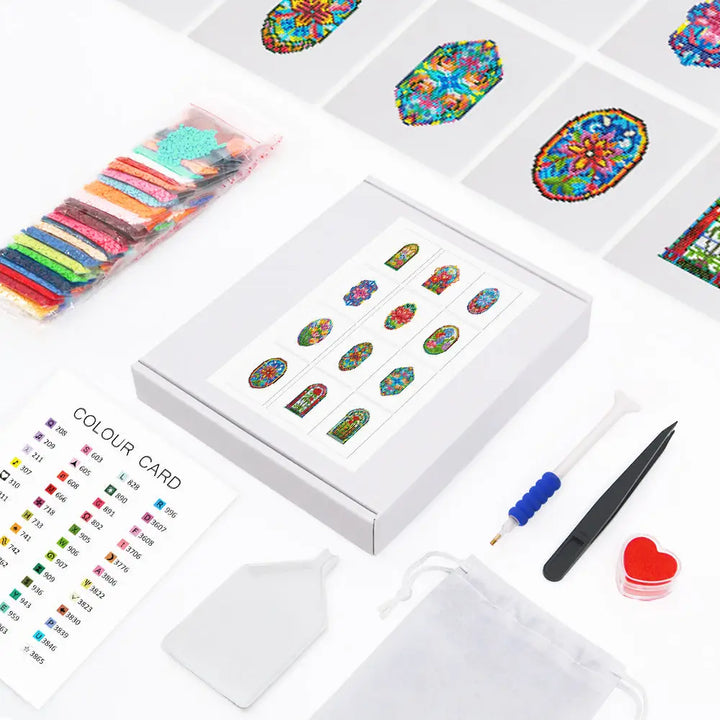 Set of 12 Floral Windows - Mini Diamond Painting Kits - Mini Painting
