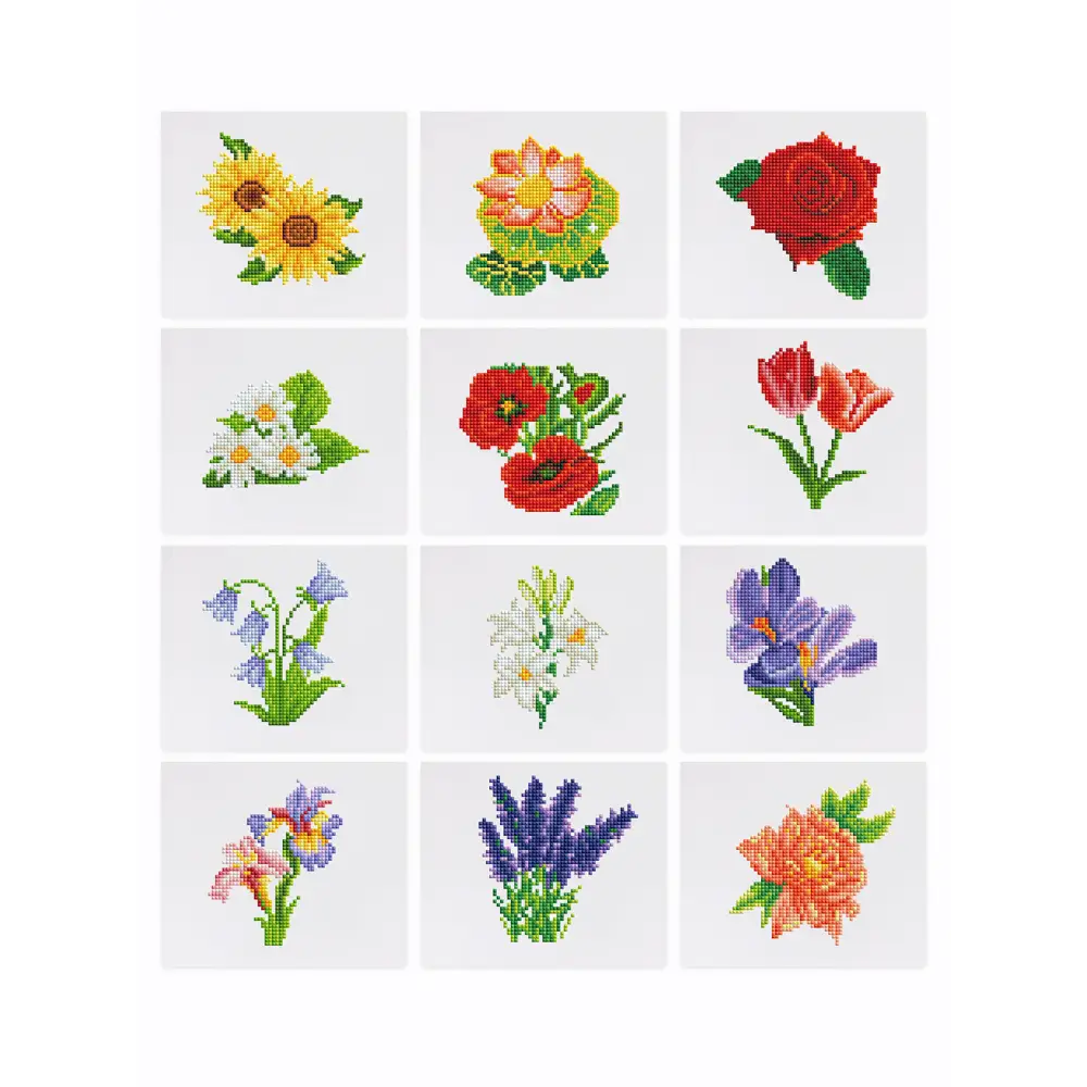 Set of 12 Flowers A - Mini Diamond Painting Kits - Mini Painting