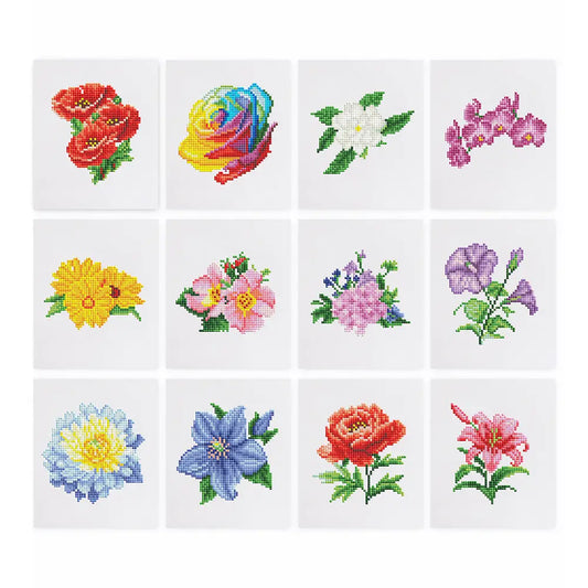 Set of 12 Flowers B - Mini Diamond Painting Kits - Mini Painting