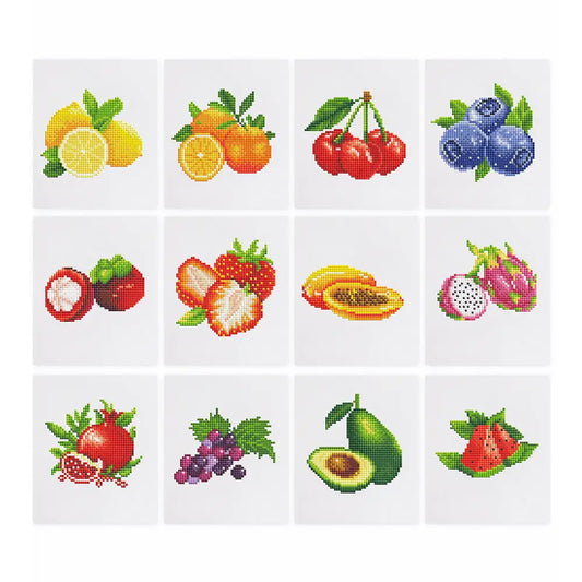 Set of 12 Fruits - Mini Diamond Painting Kits - Mini Painting