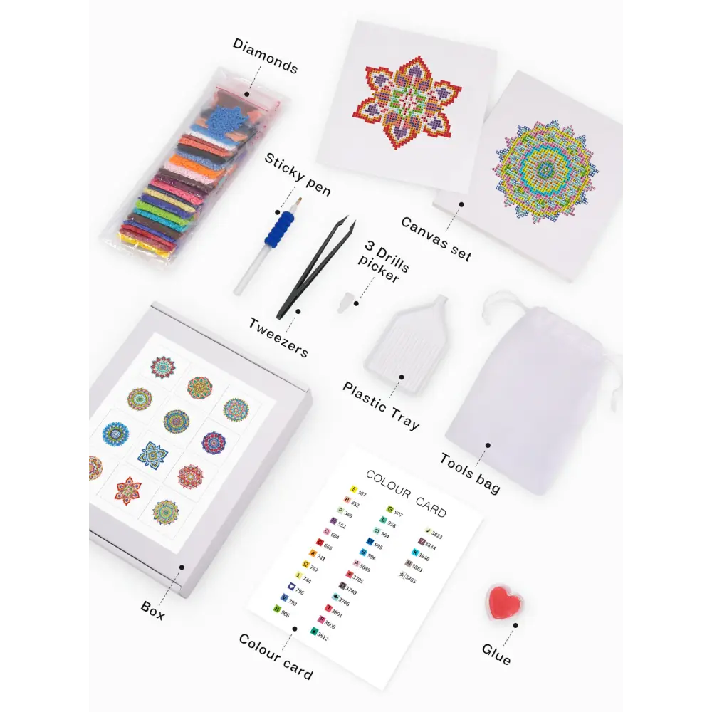 Set of 12 Mandala A - Mini Diamond Painting Kits - Mini Painting