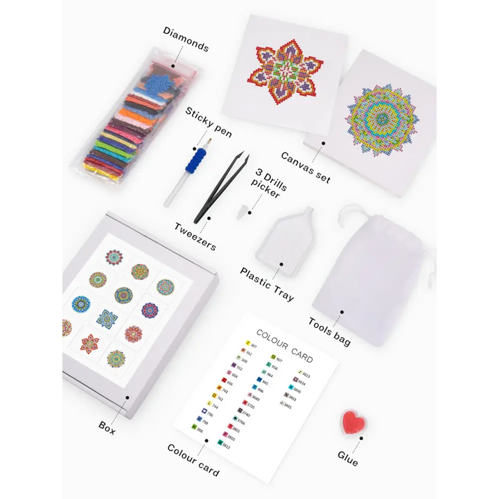 Set of 12 Mandala A - Mini Diamond Painting Kits - Mini Painting