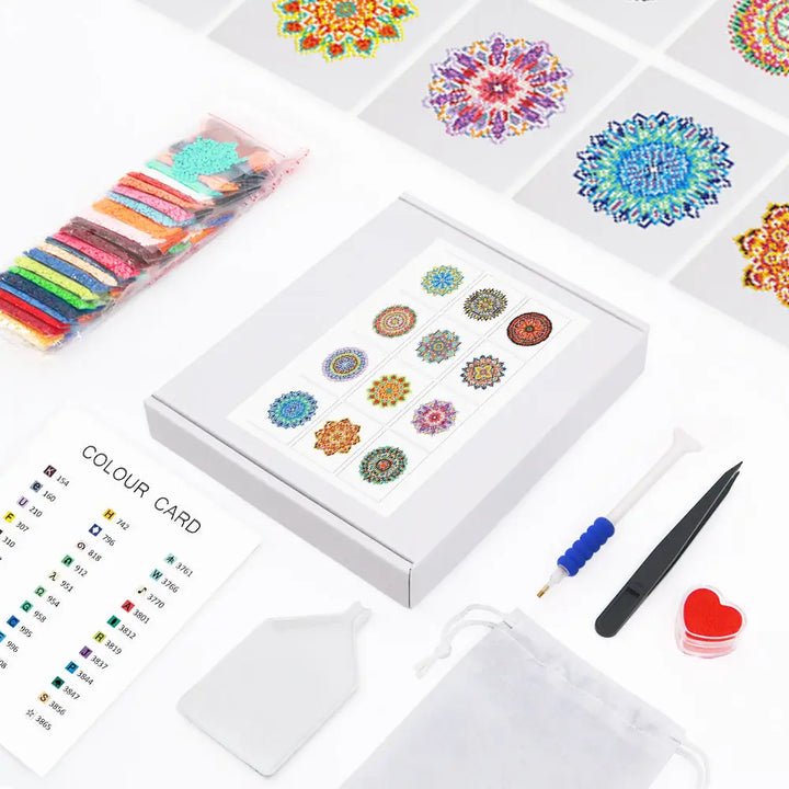 Set of 12 Mandala B - Mini Diamond Painting Kits - Mini Painting
