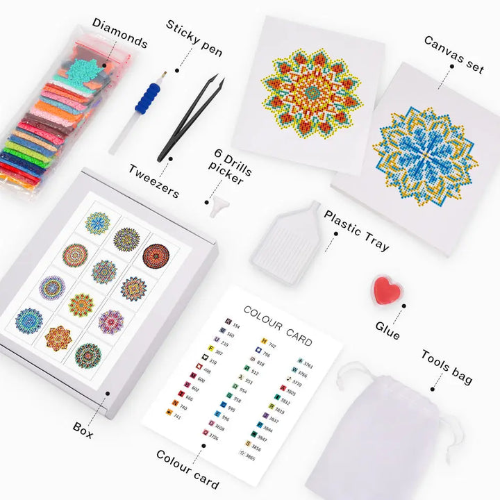 Set of 12 Mandala B - Mini Diamond Painting Kits - Mini Painting