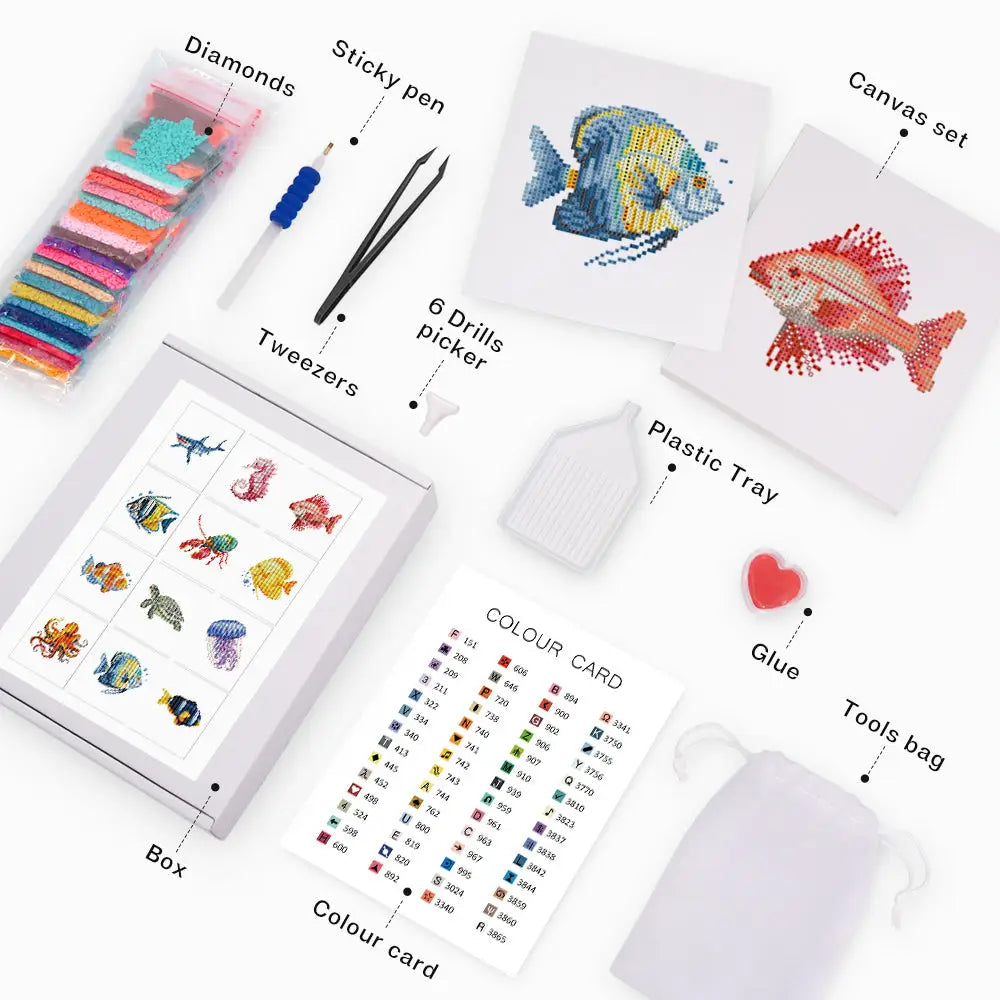 Set of 12 Ocean Wonders - Mini Diamond Painting Kits - Mini Painting