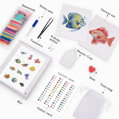 Set of 12 Ocean Wonders - Mini Diamond Painting Kits - Mini Painting