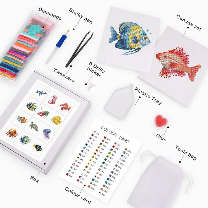 Set of 12 Ocean Wonders - Mini Diamond Painting Kits - Mini Painting