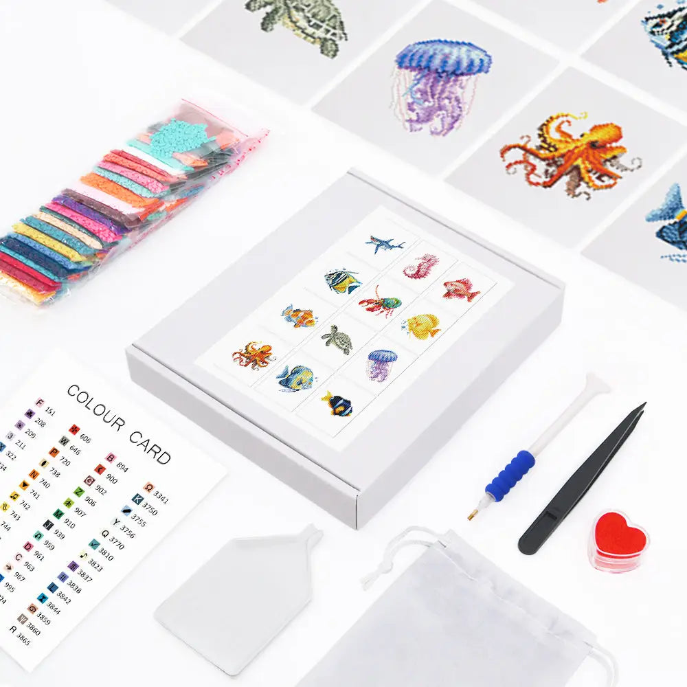 Set of 12 Ocean Wonders - Mini Diamond Painting Kits - Mini Painting