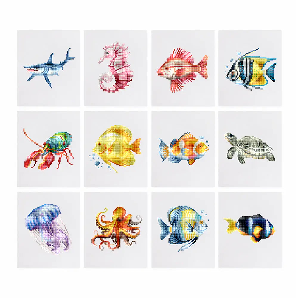Set of 12 Ocean Wonders - Mini Diamond Painting Kits - Mini Painting