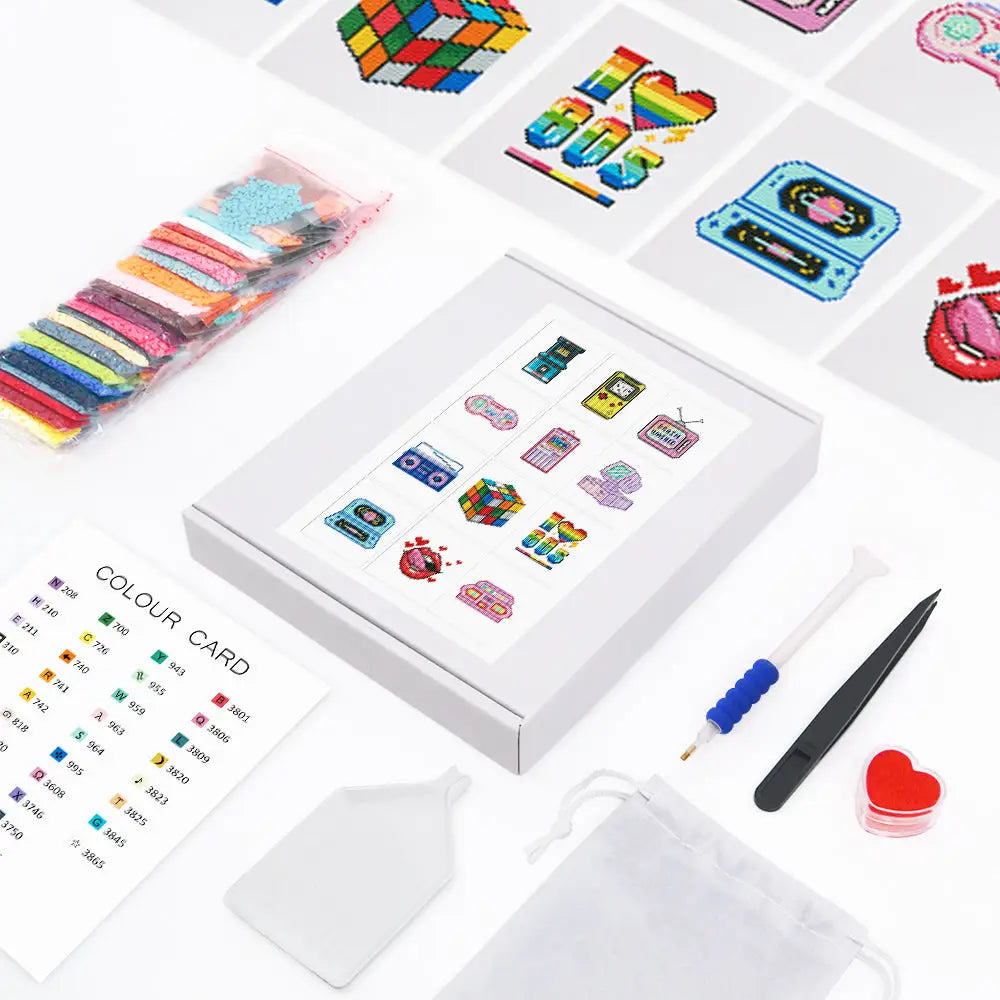 Set of 12 Old School - Mini Diamond Painting Kits - Mini Painting