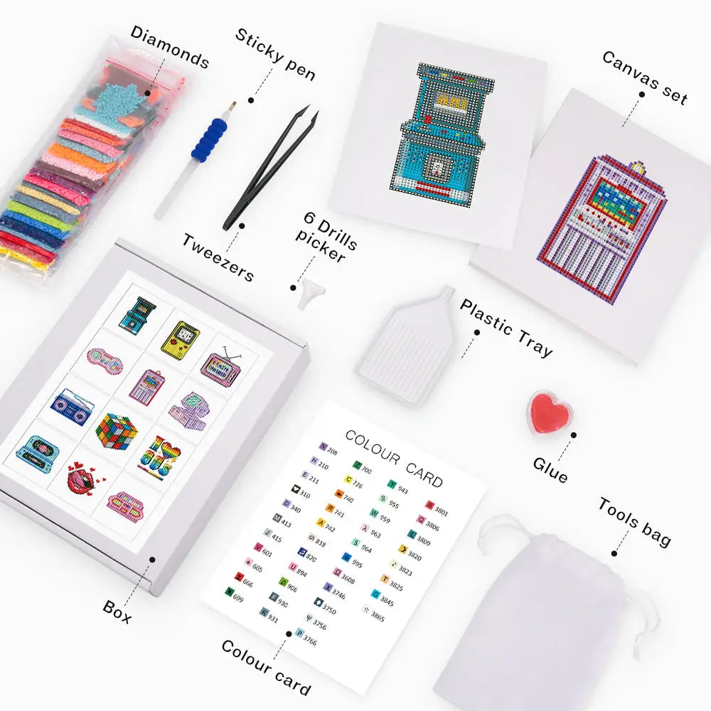 Set of 12 Old School - Mini Diamond Painting Kits - Mini Painting