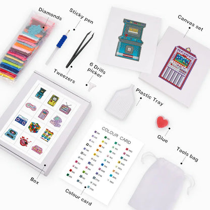 Set of 12 Old School - Mini Diamond Painting Kits - Mini Painting