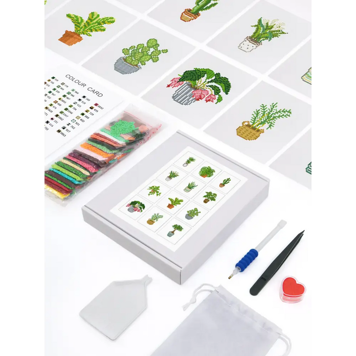 Set of 12 Plants A - Mini Diamond Painting Kits - Mini Painting