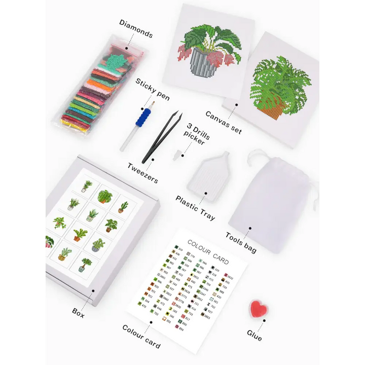 Set of 12 Plants A - Mini Diamond Painting Kits - Mini Painting