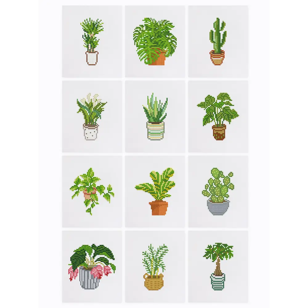 Set of 12 Plants A - Mini Diamond Painting Kits - Mini Painting