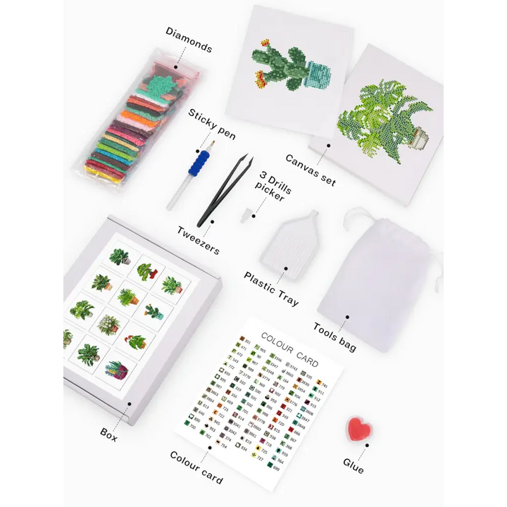 Set of 12 Plants B - Mini Diamond Painting Kits - Mini Painting