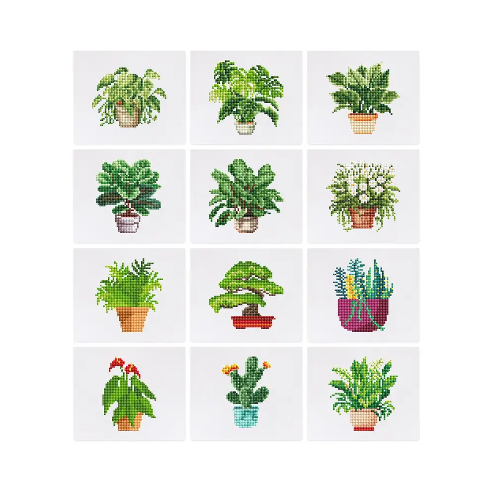 Set of 12 Plants B - Mini Diamond Painting Kits - Mini Painting