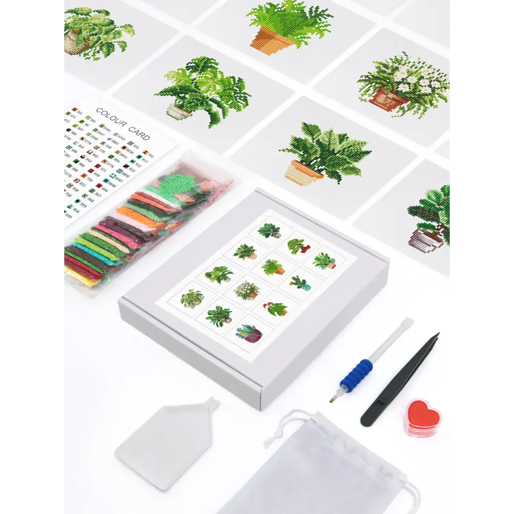 Set of 12 Plants B - Mini Diamond Painting Kits - Mini Painting