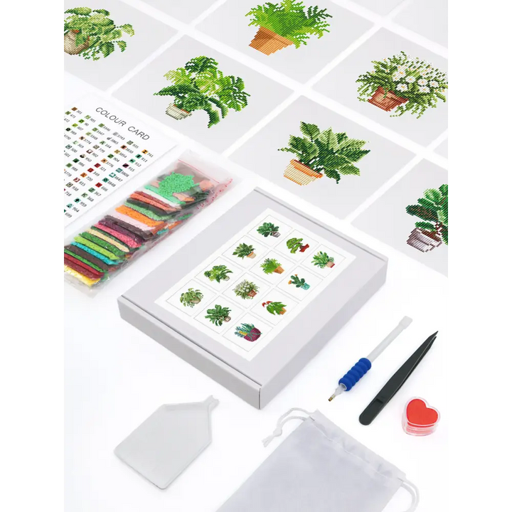 Set of 12 Plants B - Mini Diamond Painting Kits - Mini Painting