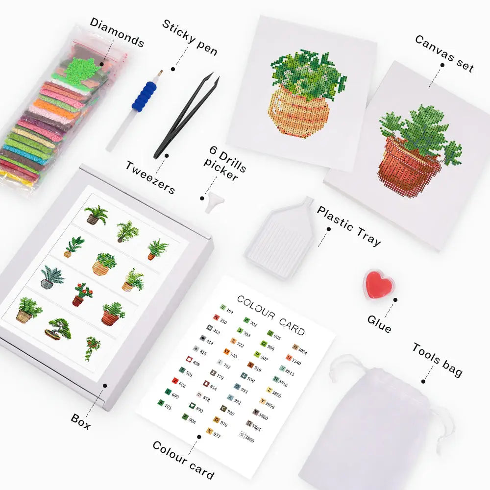 Set of 12 Plants C - Mini Diamond Painting Kits - Mini Painting