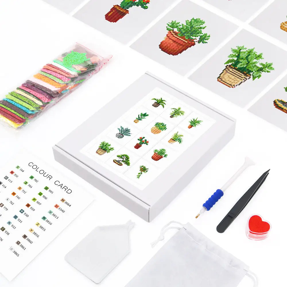 Set of 12 Plants C - Mini Diamond Painting Kits - Mini Painting