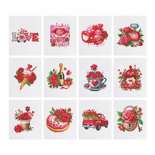 Set of 12 Red Roses - Mini Diamond Painting Kits - Mini Painting