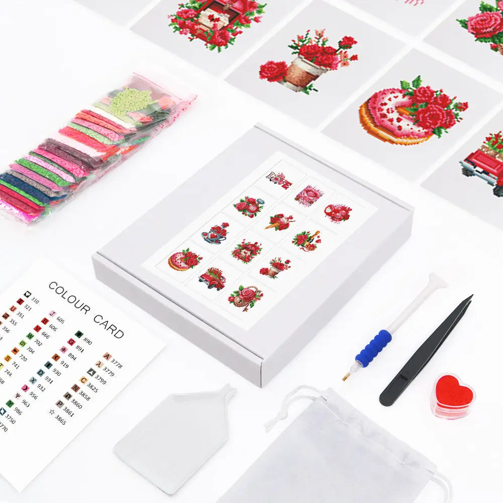 Set of 12 Red Roses - Mini Diamond Painting Kits - Mini Painting
