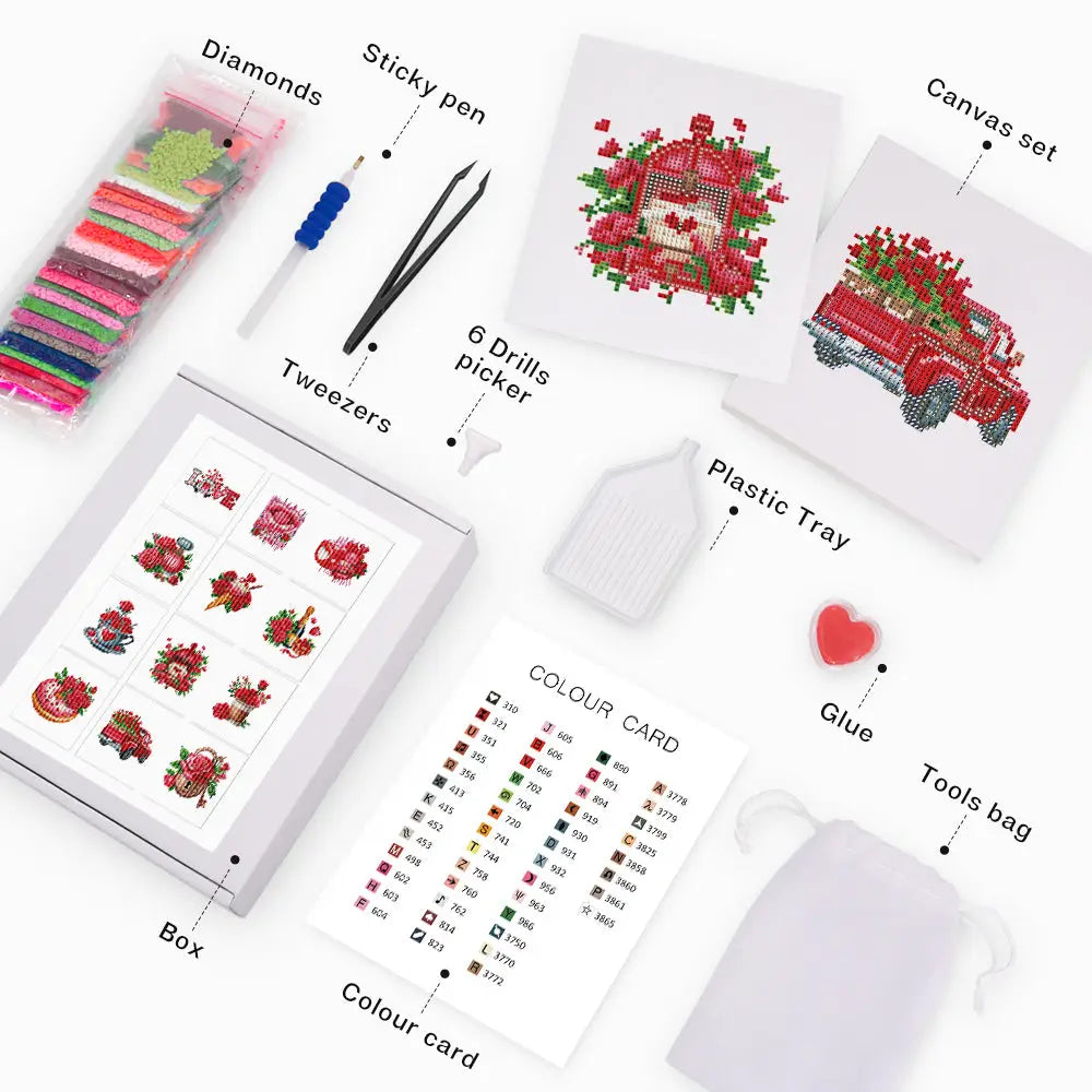 Set of 12 Red Roses - Mini Diamond Painting Kits - Mini Painting