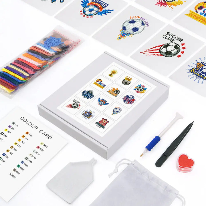Set of 12 Soccer - Mini Diamond Painting Kits - Mini Painting