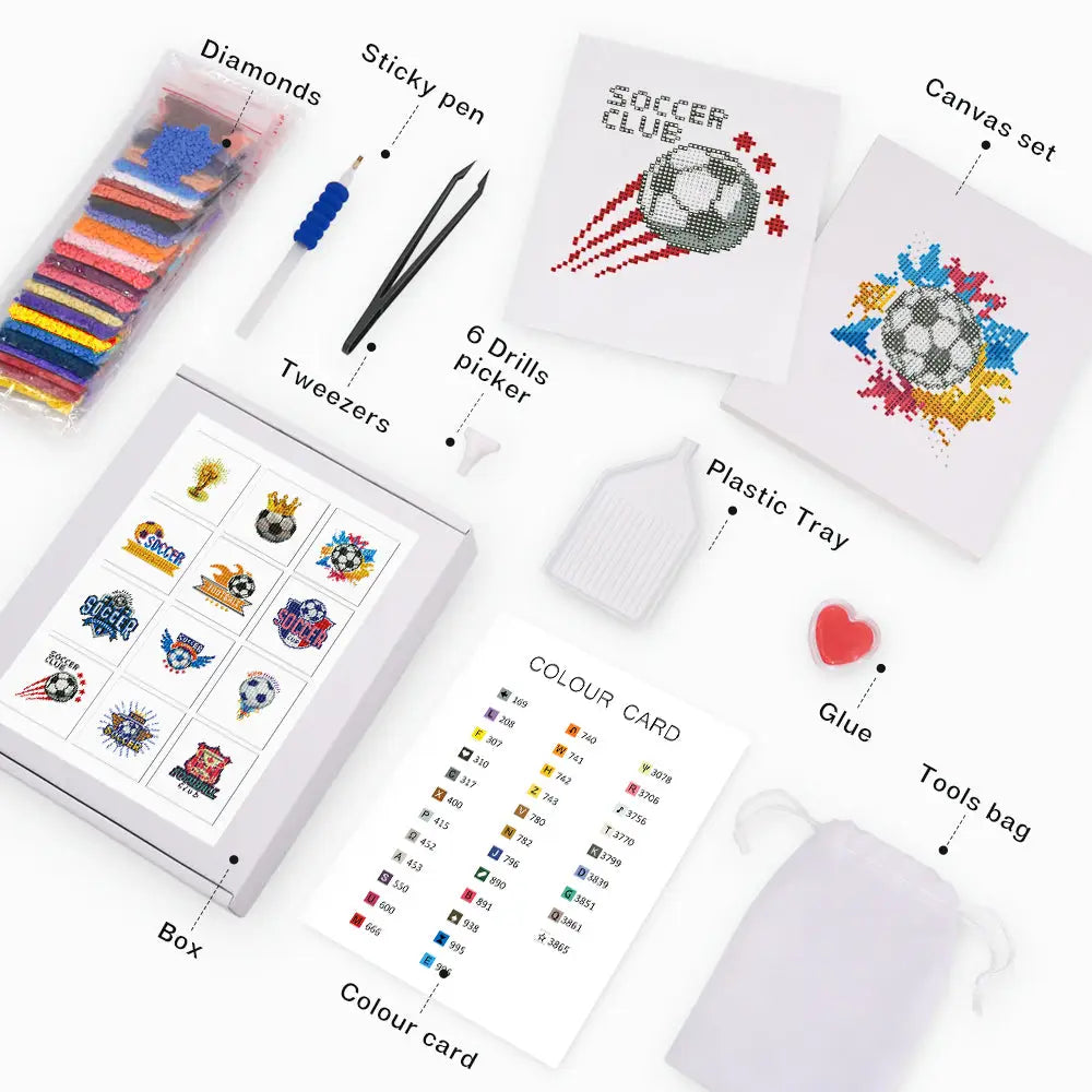 Set of 12 Soccer - Mini Diamond Painting Kits - Mini Painting