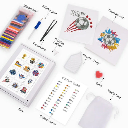 Set of 12 Soccer - Mini Diamond Painting Kits - Mini Painting