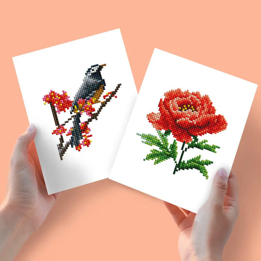 Set of 2 Bird and Flower - Mini Diamond Painting Kits - Mini Painting