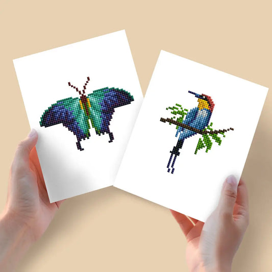 Set of 2 Blue Butterfly and Bird - Mini Diamond Painting Kits - Mini Painting