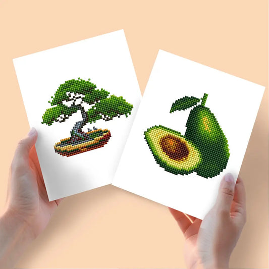 Set of 2 Bonsia and Avocado - Mini Diamond Painting Kits - Mini Painting