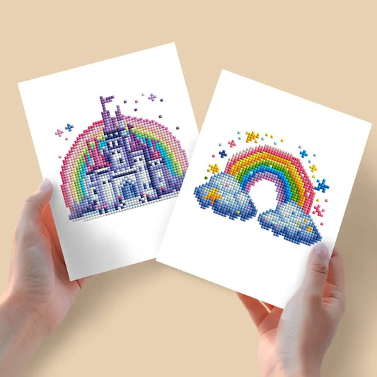 Set of 2 Castle and Rainbow - Mini Diamond Painting Kits - Mini Painting