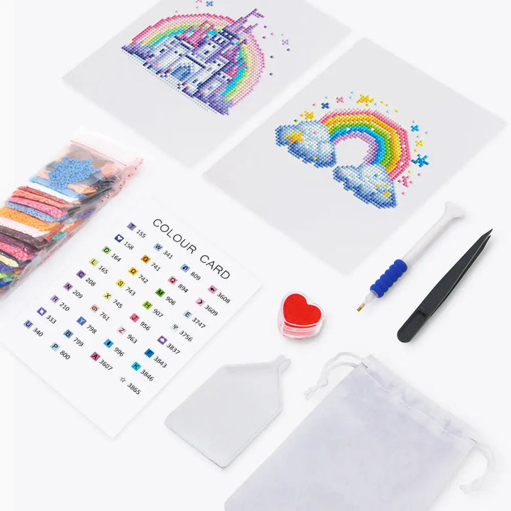 Set of 2 Castle and Rainbow - Mini Diamond Painting Kits - Mini Painting