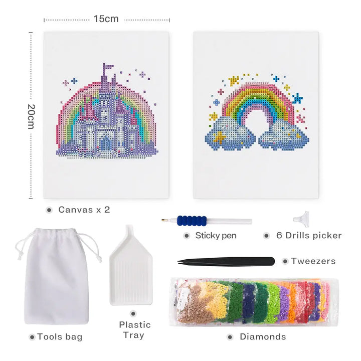Set of 2 Castle and Rainbow - Mini Diamond Painting Kits - Mini Painting